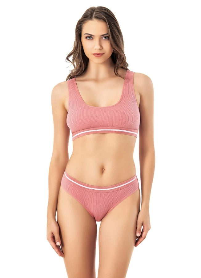 Kaşkorse Bikinili Büstiyer Takım | Pembe İç Giyim Seti (4511) Pembe