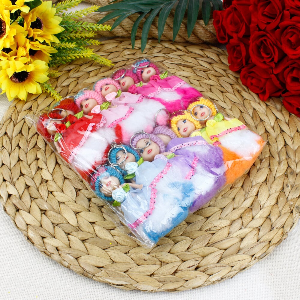 Renkli Ponpon Porselen Bebek Anahtarlık 12’li Paket