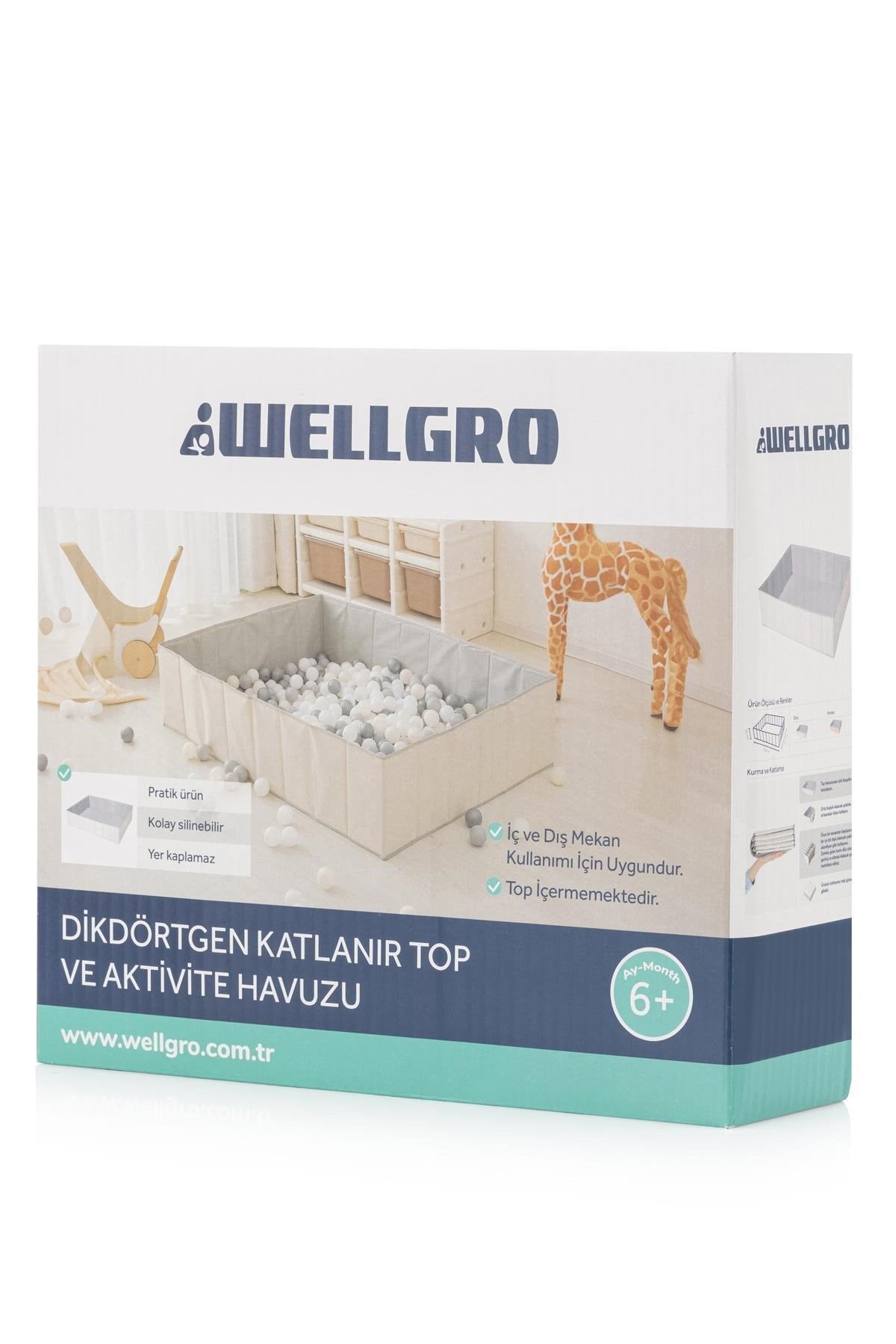 Wellgro Katlanır Dikdörtgen Top Havuzu – 150 Toplu | Pembe | Aktivite Havuzu