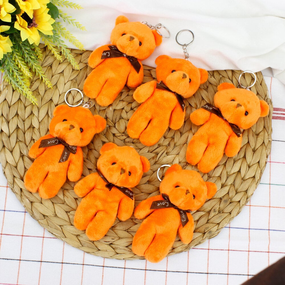 Fiyonklu Peluş Ayıcık Anahtarlık Turuncu 12'li Paket