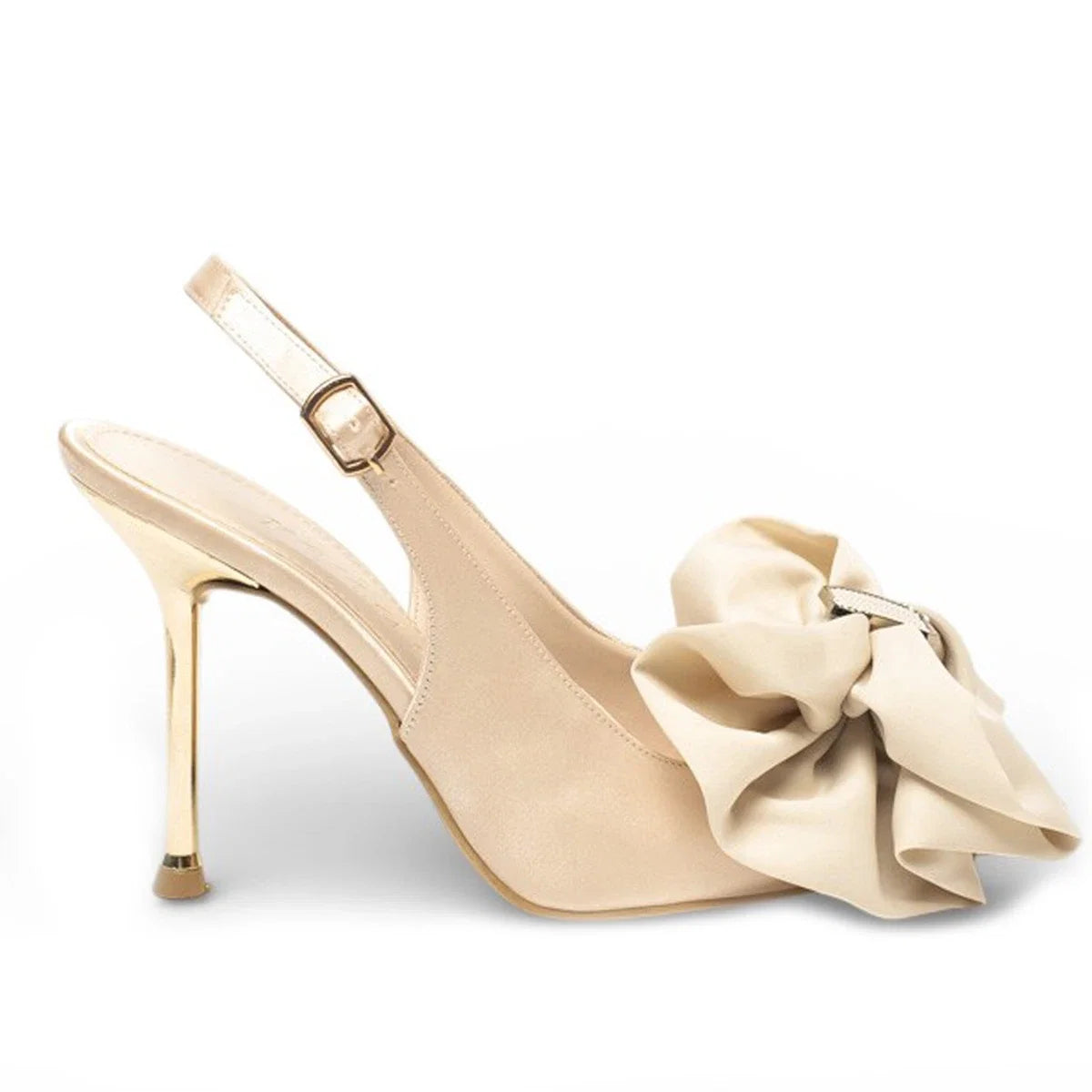 Renas Zenne Stiletto 3403 Saten Bej Topuklu Ayakkabı