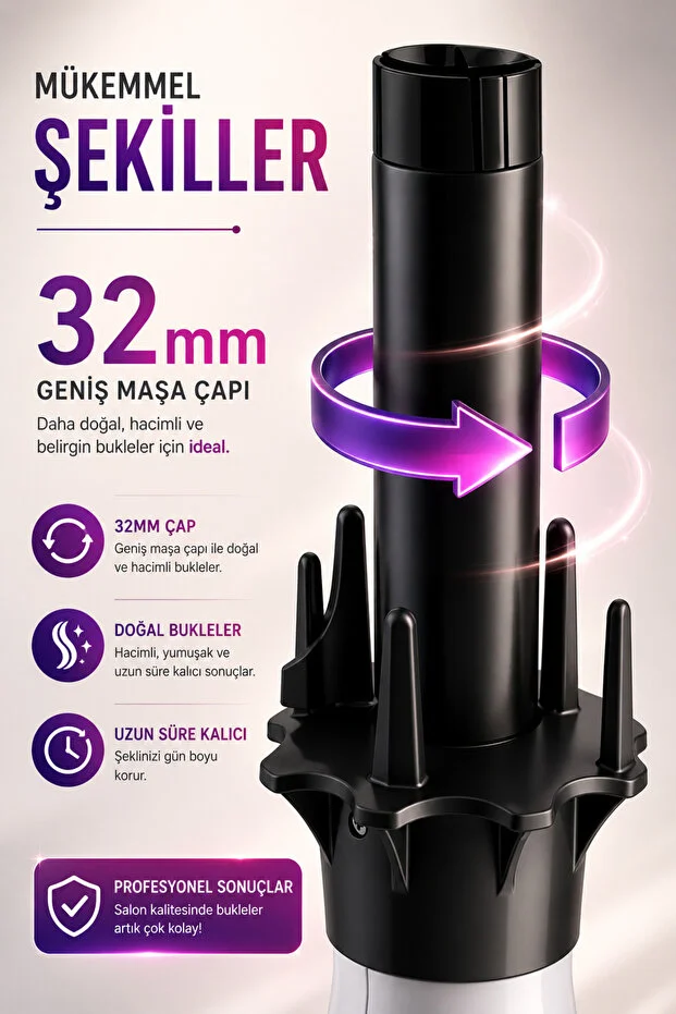 Hairens HRS-430 Otomatik Saç Maşası | 32mm Kalın Su Dalgası | Seramik | Beyaz