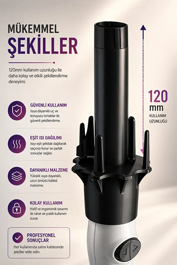 Hairens HRS-430 Otomatik Saç Maşası | 32mm Kalın Su Dalgası | Seramik | Beyaz
