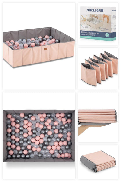 Wellgro Katlanır Dikdörtgen Top Havuzu – 150 Toplu | Pembe | Aktivite Havuzu