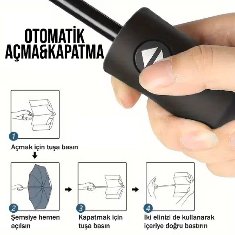 Otomatik Kompakt Şemsiye – Kılıflı, 8 Telli, Taşınabilir