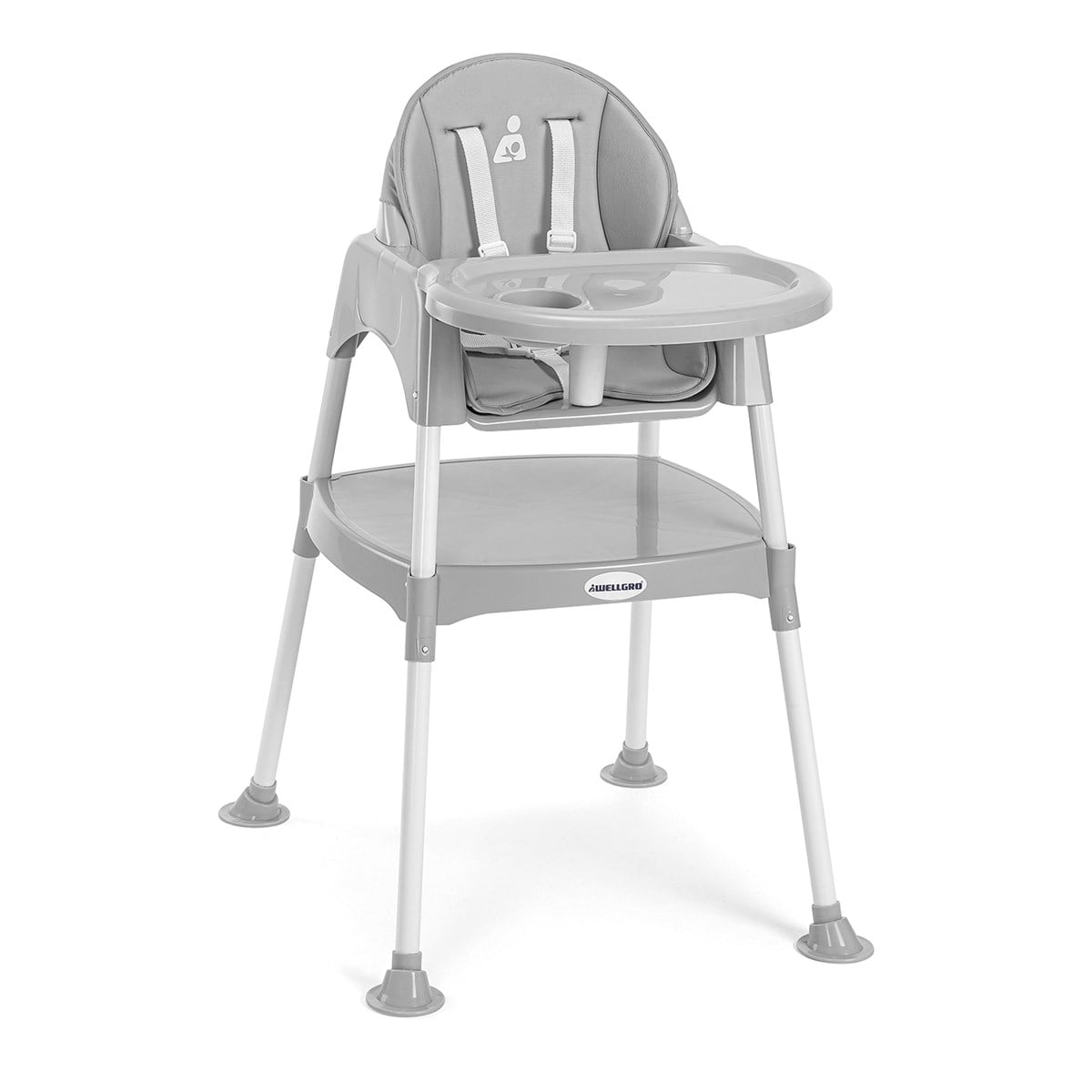 Wellgro Pretty 3 in 1 Mama Sandalyesi ve Çalışma Masası – Minderli, Metal Pimli, Gri